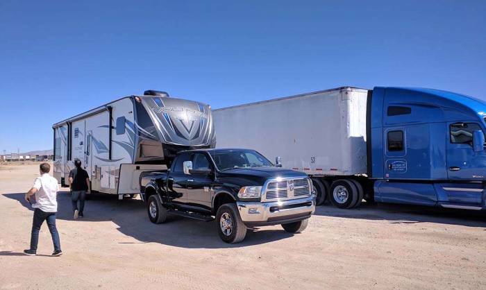 RV next to semi truck