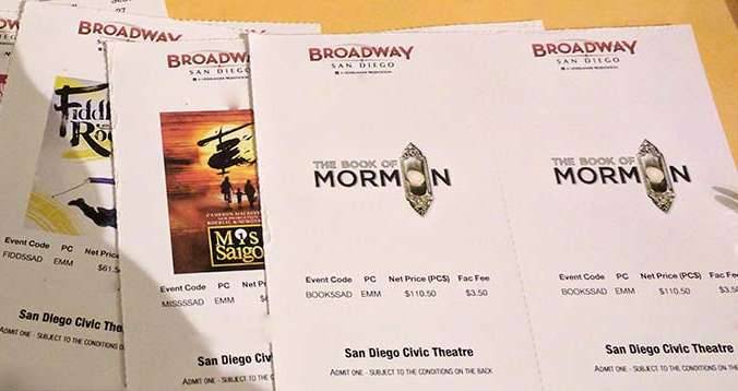 Broadway San Diego show tickets Aladdin Cats Charlie Miss Saigon Book of Mormon