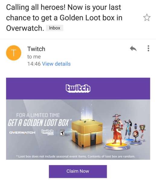 Twitch advertisement calling heroes loot box death of gaming