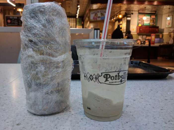 Potbelly milk shake Portland airport peppers to go