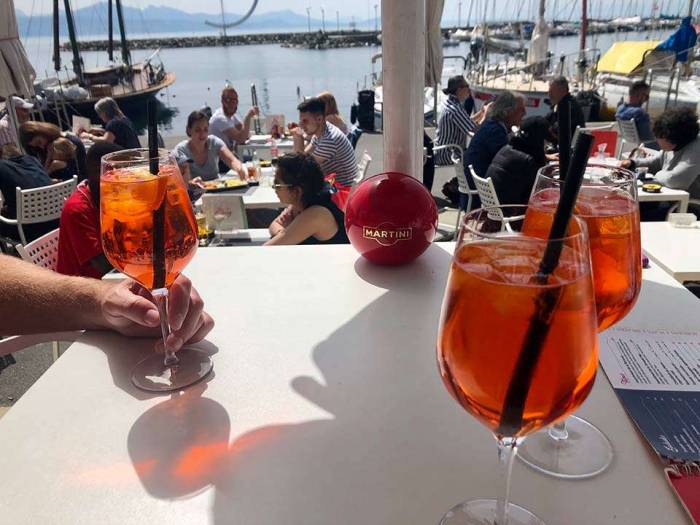 Lausanne Switzerland harbor Lac Leman Aperol