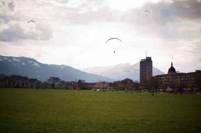 Switzerland travel Interlaken green paragliders hotel