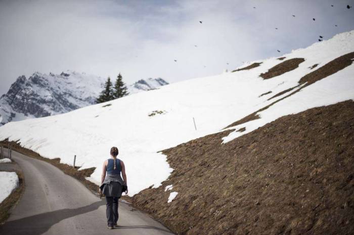 Switzerland Murren alps trip Europe hike mountain road snow