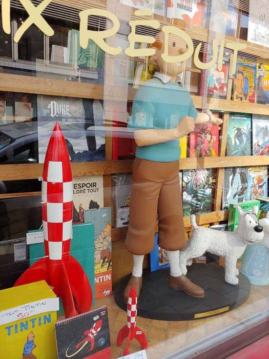 Brussels Belgium comic shop Tintin rocket Snowy