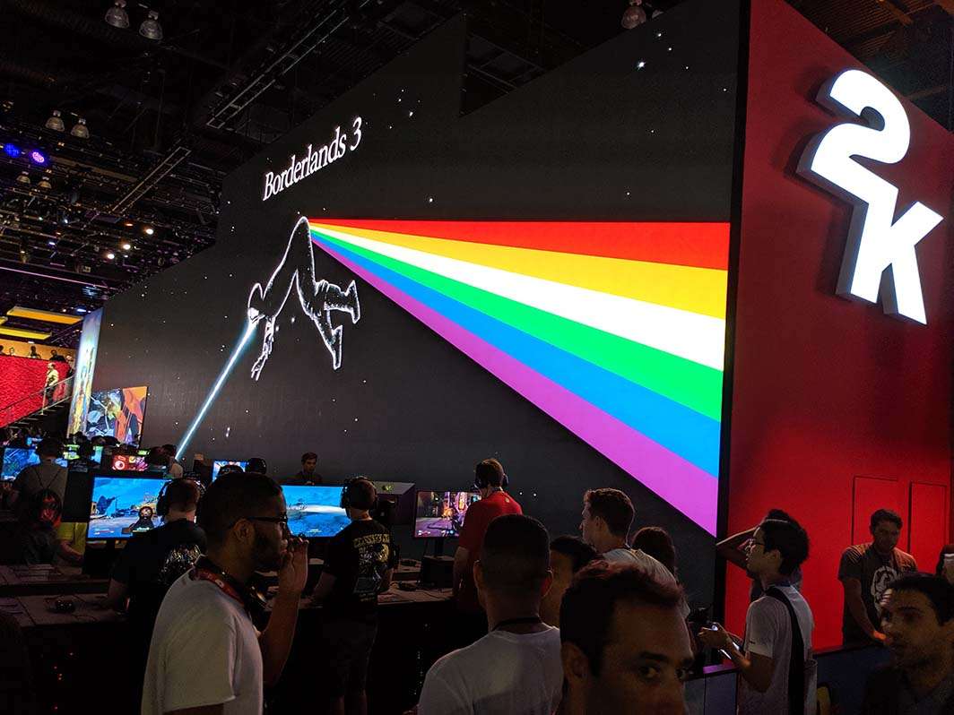 E3 2019 Borderlands 3 booth dark side of the moon rainbow