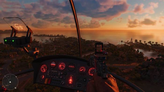 Far Cry 6 helicopter sunset