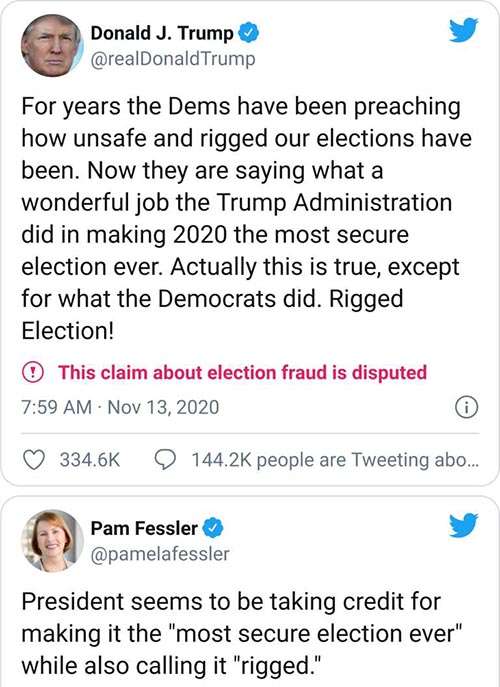 Contested election Trump tweet most secure rigged election Pam Fessler