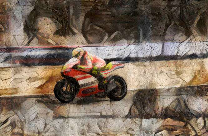 Neural style transfer Valentino Rossi Ducati Laguan Seca Ralph Steadman tiling