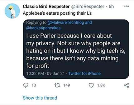 Classic Bird Respecter tweet Parler hack