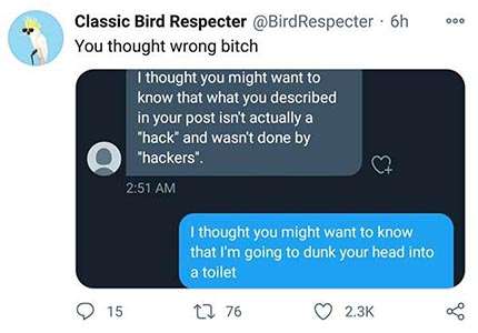 Classic Bird Respecter tweet Parler hack