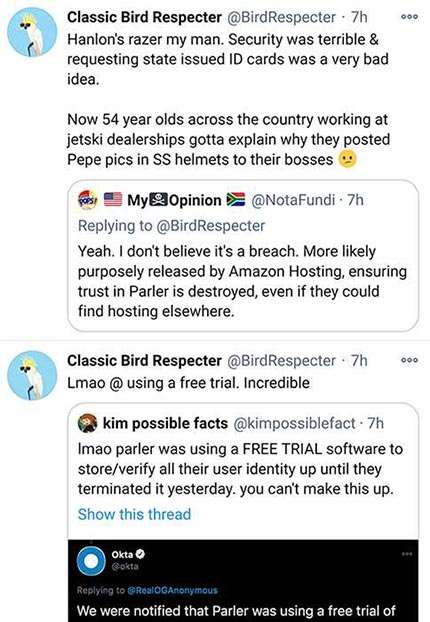 Classic Bird Respecter tweet Parler hack