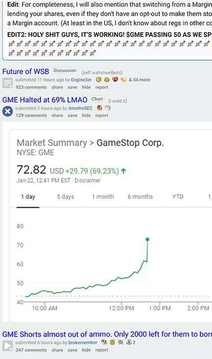 Reddit WallStreetBets GameStop GME trading halt 69 lmao itmetheSEC