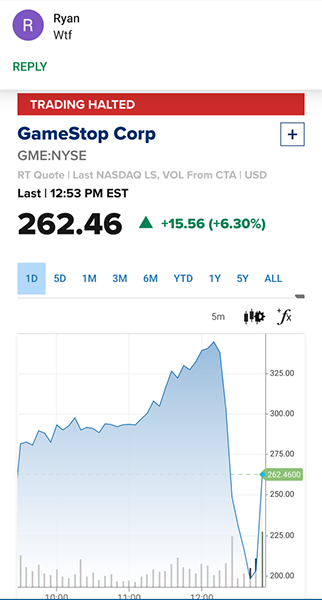 Gamestop GME dip 10 March 2021