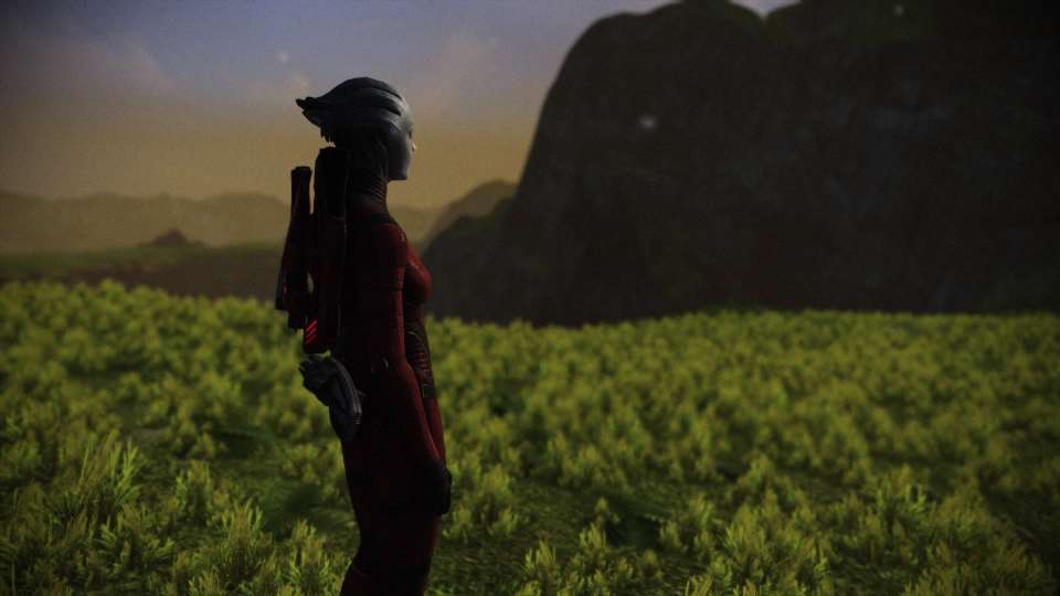 Mass Effect Legendary Liara posing cliff dusk asari
