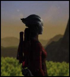 Mass Effect Legendary Liara posing cliff dusk asari