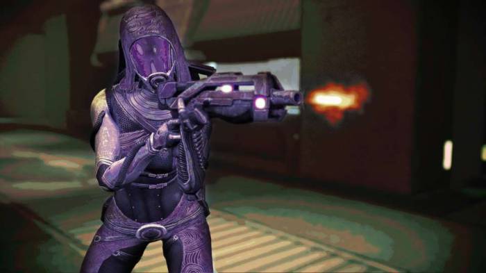 Mass Effect Legendary Tali shotgun purple stylized artistic