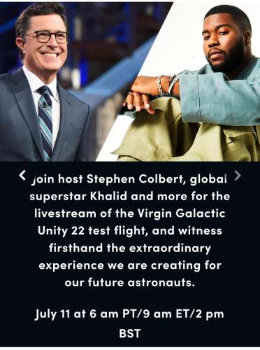Virgin Galactic launch Colbert Khalid announcement