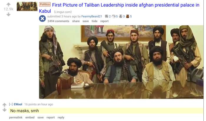News Reddit humor Taliban Kabul photo maskless