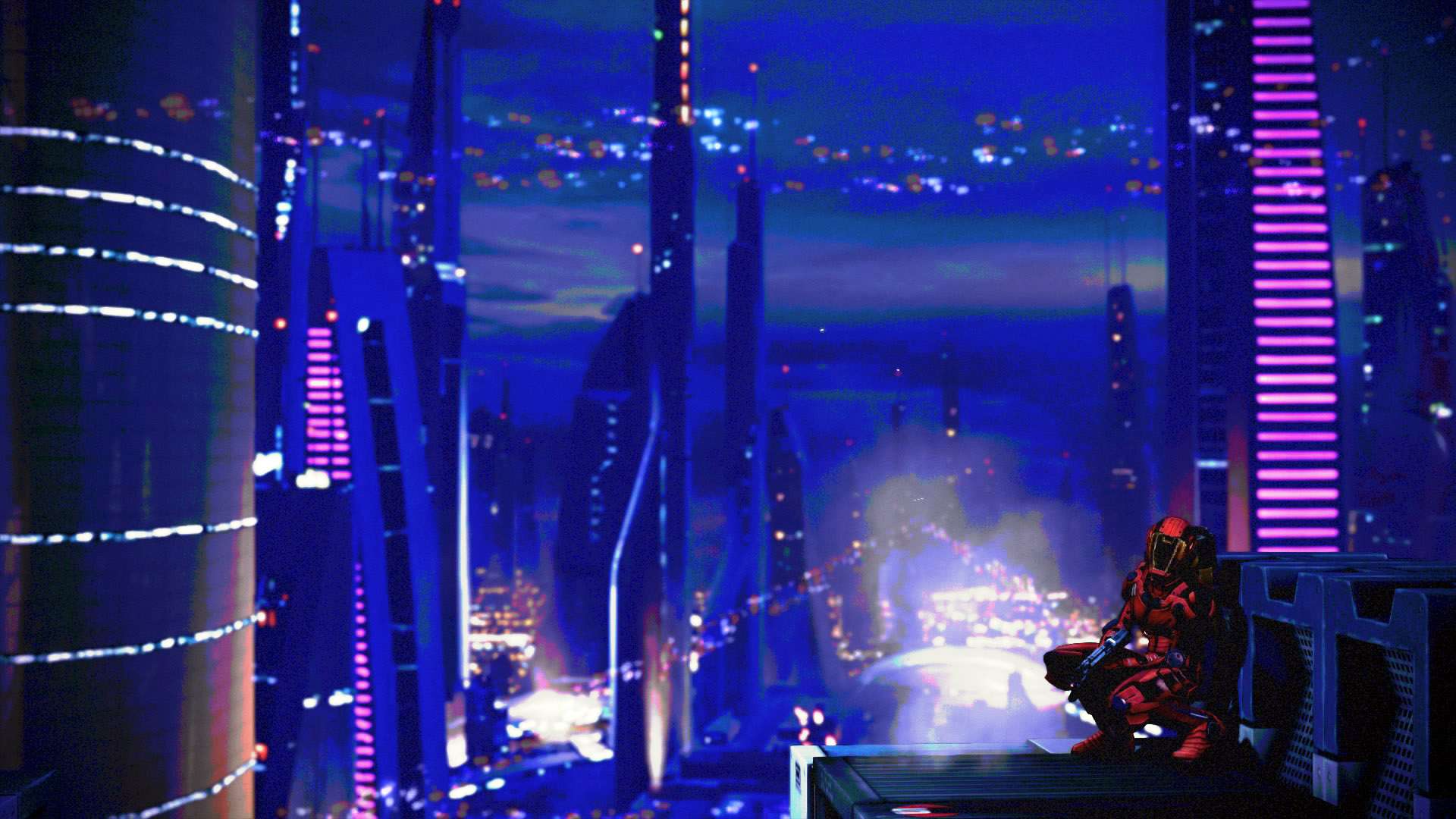 Mass Effect 2 Shepard Illium city backdrop cover