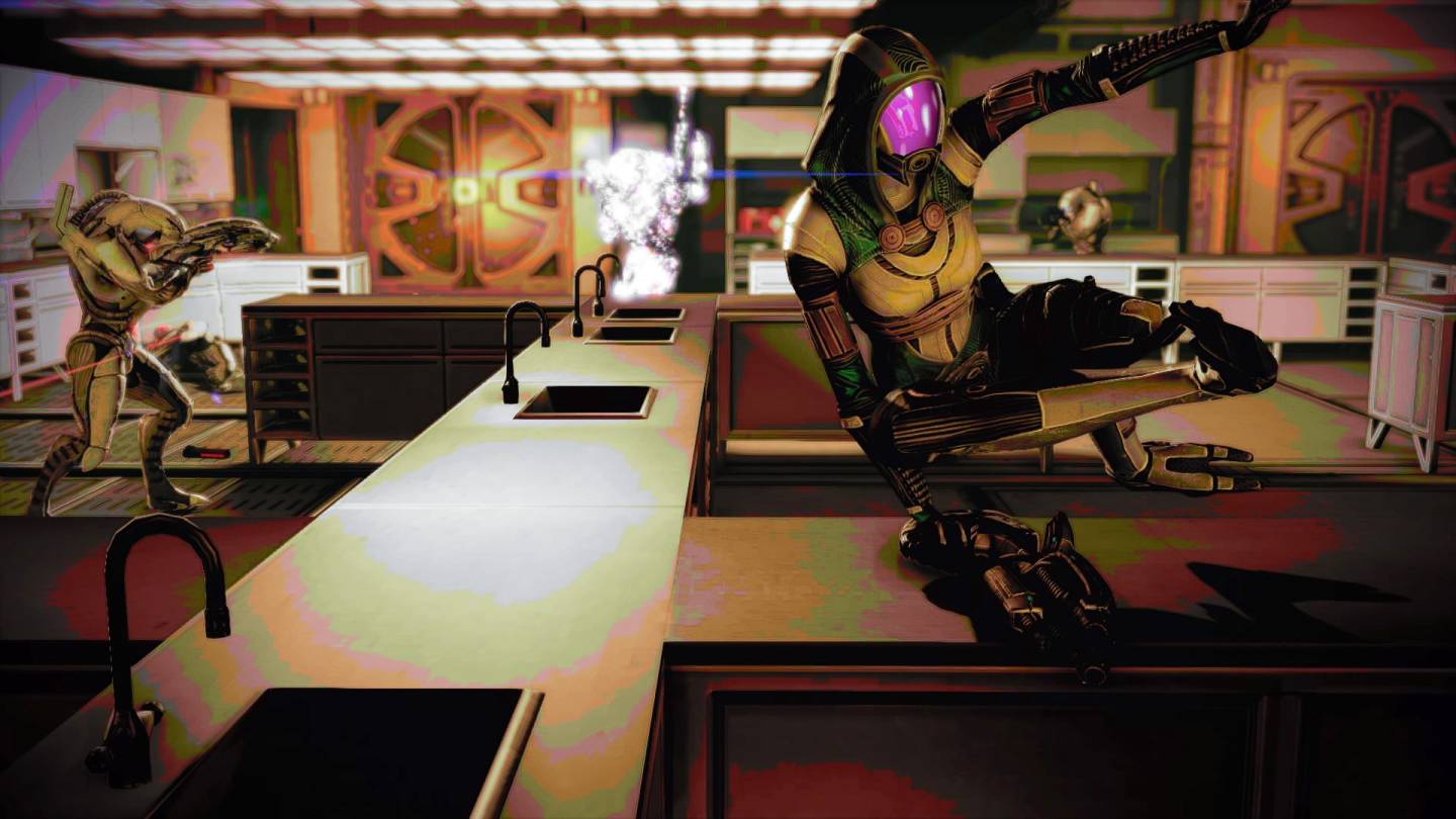 Mass Effect 2 Legendary Tali jump cover geth kitchen