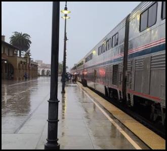 Amtrak Pacific Starlight station Santa Barbara train rain