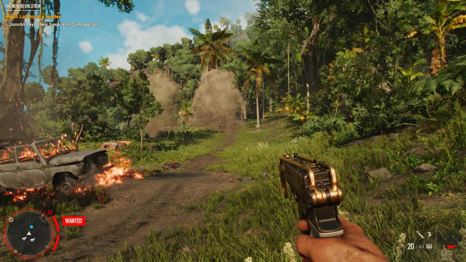 Far Cry 6 gold plated smg jungle burning vehicle