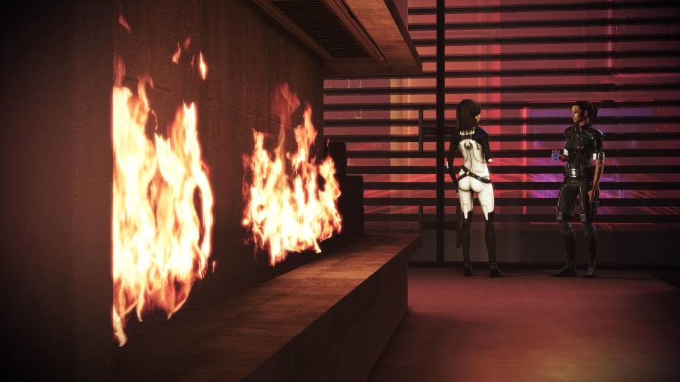 Mass Effect Legendary Citadel Miranda Shepard fireplace Anderson apartment