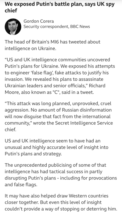 Ukraine Russia article Gordon Corera BBC US UK intelligence