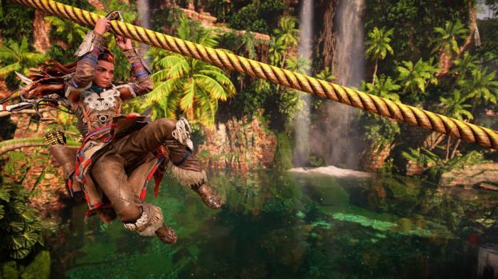 Horizon Forbidden West Aloy zipline jungle waterfall