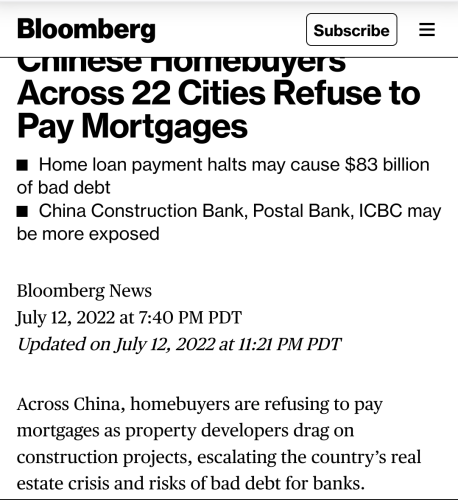 Bloomberg China mortgages article July 2022