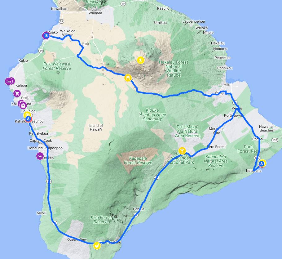 Hawaii map Google travel plan