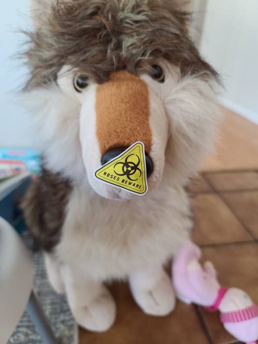 Plush wolf sticker biohazard noses beware