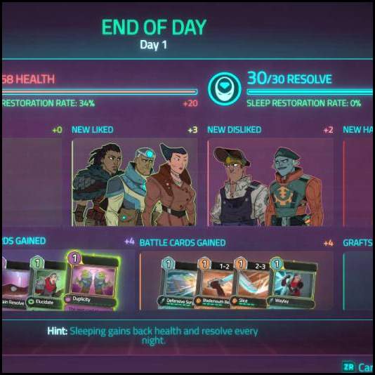 thumbnail Nintendo Switch Griftlands end of day summary