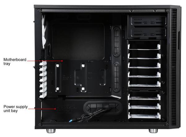 Fractal Design R5 ATX case side open hard drive bays