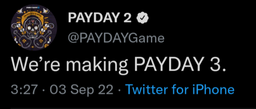 Payday 3 announcement tweet