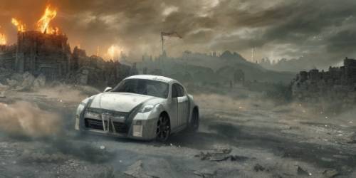 Stable Diffusion Nissan 350Z drifter elden ring postapocalypse