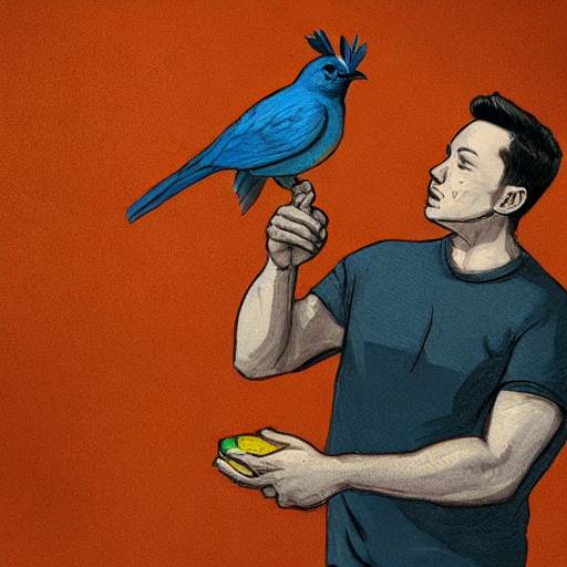 Stable Diffusion Elon Musk Twitter cartoon perched bird