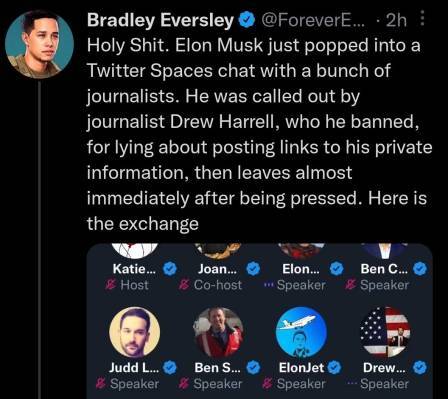 Bradley Eversley tweet Elon Twitter space