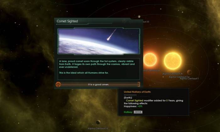 Stellaris events Comet Sighted