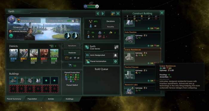 Stellaris planet window Earth buildings governor