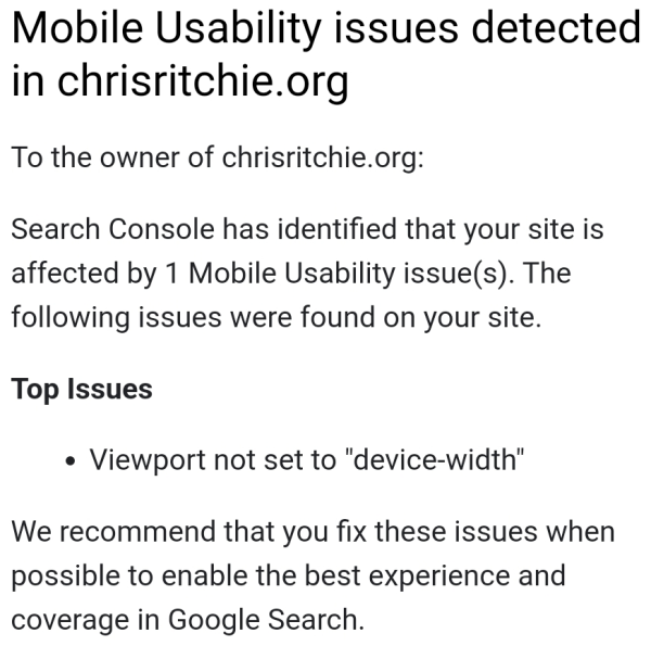 Google search console mobile usability viewport