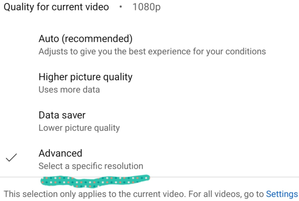Youtube 1080 is now an advanced setting