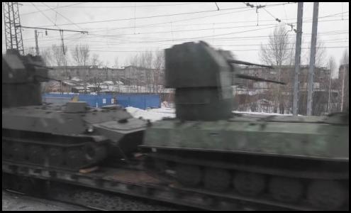 Russian MT-LB naval cannon on train