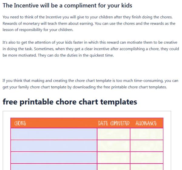 Weird website printable chore chart