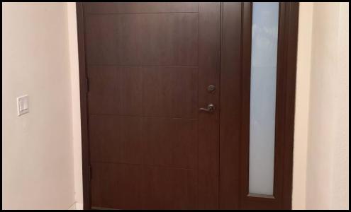 Escon FC 566 516 cherry woodgrain rosewood door installed sidelight
