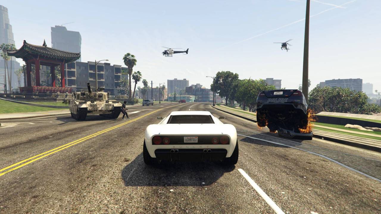 Grand Theft Auto Online tank helicopters crash police