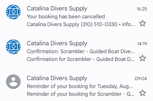 Catalina Divers Supply cancelation email