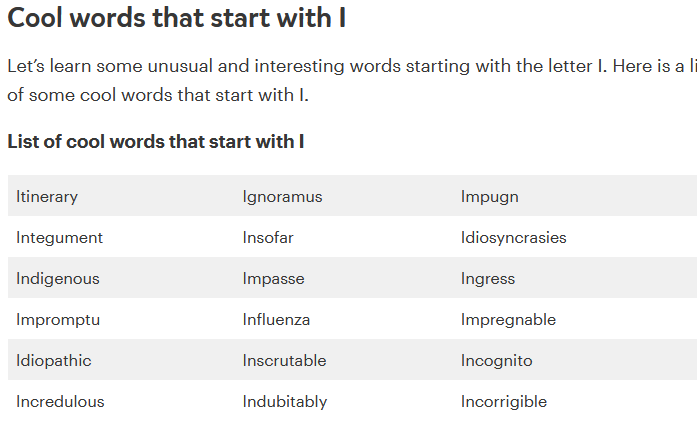 Autogenerated web content cool words start with I