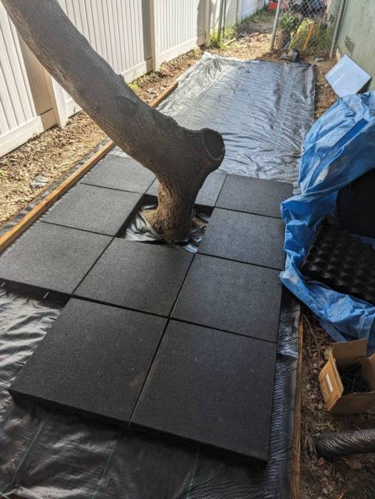 Sideyard renovation playground tile installation connectors