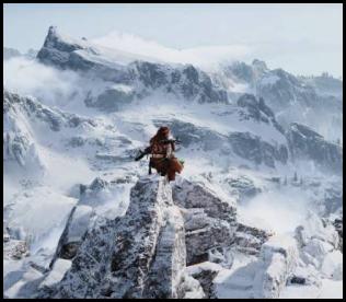 Horizon Forbidden West mountaintop view Sierra Nevada mountains
